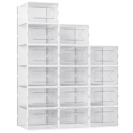 Foluck X-Large Shoe Storage Box, 15 Pack Clear Plastic Stackable Shoe Organizer