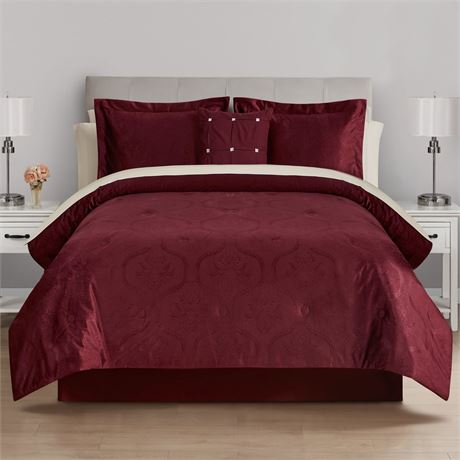 Mainstays All in One Reversible Comforter and Sheet Set- 11 Piece, Full, Red
