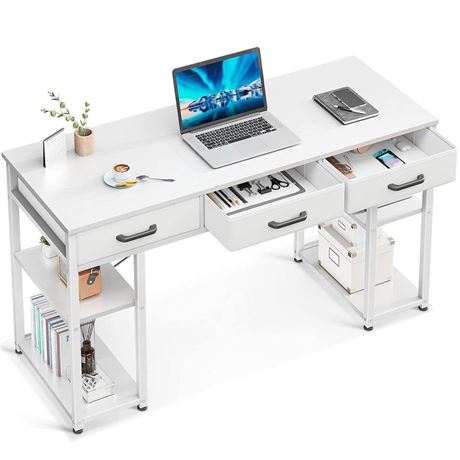 ODK Office Small Computer Desk: Home Table with Fabric Drawers & Storage