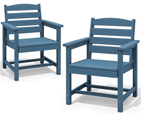 SERWALL Patio Dining Chair Set of 2,All Weather HDPE Dining Chair, Blue |