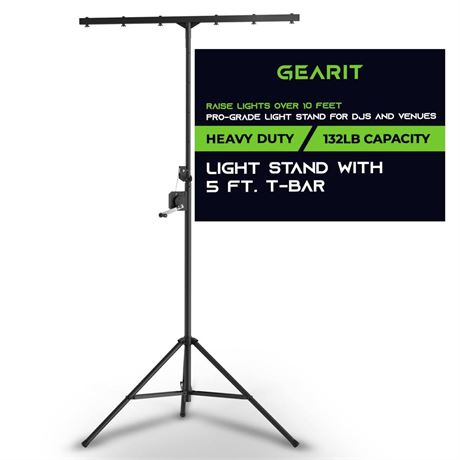 GEARit LED Light Stand With 5 Ft. T-Bar for 6 PAR Lights, Hand Crank,