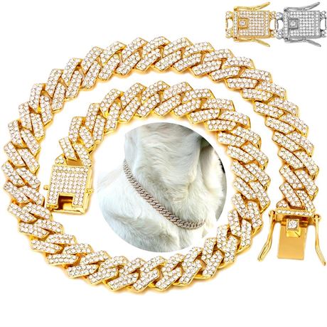 Dog Chain Collars Gold Dog Collar Diamond Cuban Link Dog Collar with Design