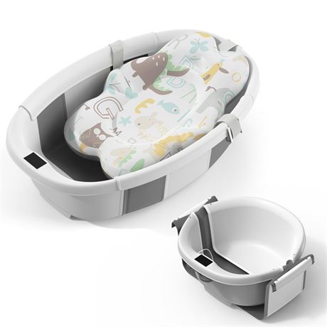 Collapsible Baby Bathtub, 3s to Install, Baby Bath Tub with Soft Cushion &