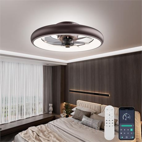 Vipbear Bladeless Ceiling Fan with Light, 20'' Flush Mount Ceiling Fan with