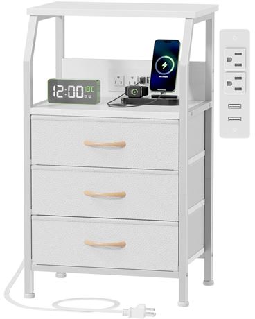 Furnulem Night Stand with Charging Station, 28.3 Inch Tall Bedside Table with