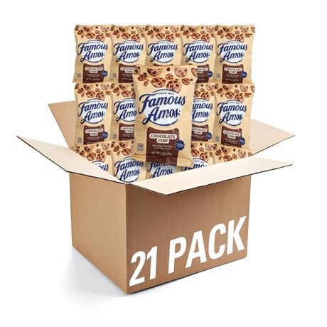 Famous Amos 2oz Bags, 21 Pack, Chocolate Chip Cookies Individual Bags of Famous