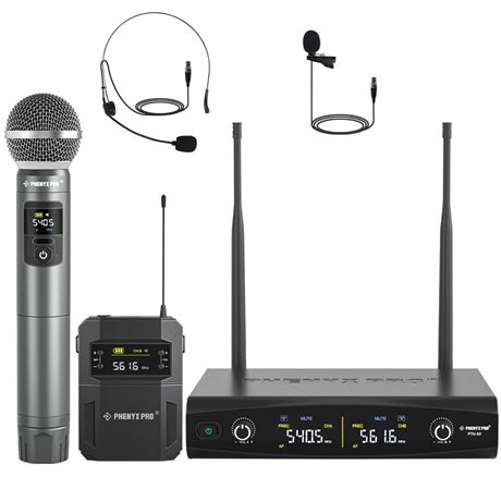 Phenyx Pro Wireless Microphone System,Metal Wireless Mic Set with Handheld