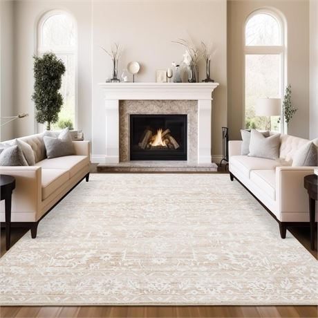 9x12 Area Rugs for Living Room, Stain Resistant Neutral Washable Rugs for