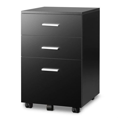 DEVAISE 3 Drawer Wood Mobile File Cabinet, Rolling Filing Cabinet for Letter/A4