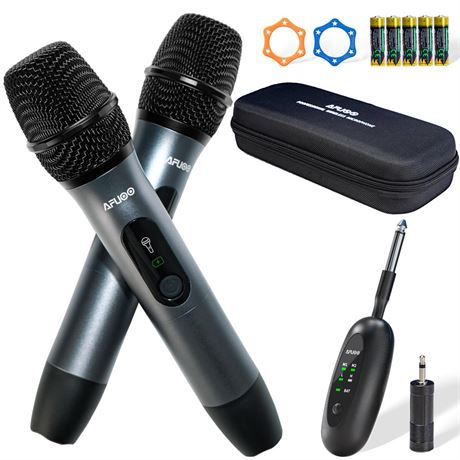 Wireless Microphone Set for Singing, Speeches, Karaoke, Dual-Mic Receiver with