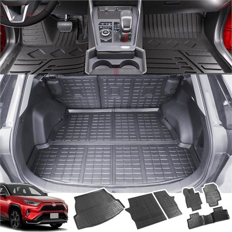 Floor Mat Trunk Mat Backrest Mat Compatible with 2019-2024 Toyota RAV4 Floor