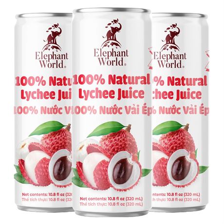 Elephant World 100% Natural Lychee Juice | NON GMO | 10.8 oz (Pack of 12),