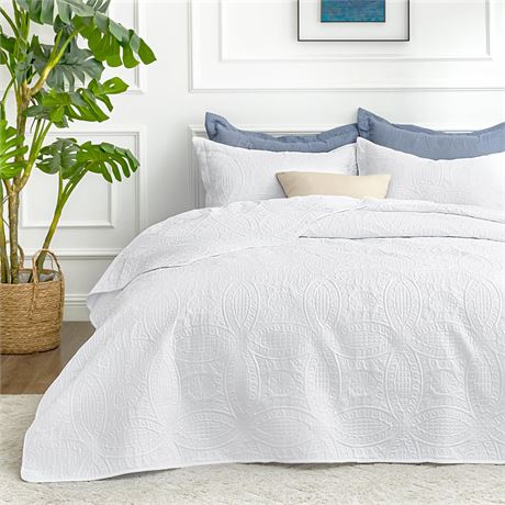 Love's cabin King Size Quilt Set White Bedspreads - Soft Bed Summer Lightweight