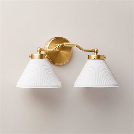 Reeded Milk Glass 2-Bulb Vanity Wall Sconce Brass Finish - Hearth & Hand™ with