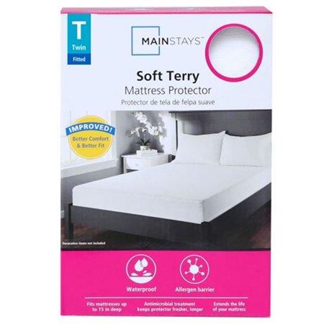 Mainstays Soft Terry Waterproof Fitted Mattress Protector  Twin