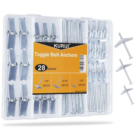 KURUI 28Pcs Heavy Duty Hollow Wall Anchors for Drywall Ceiling, Toggle Bolts