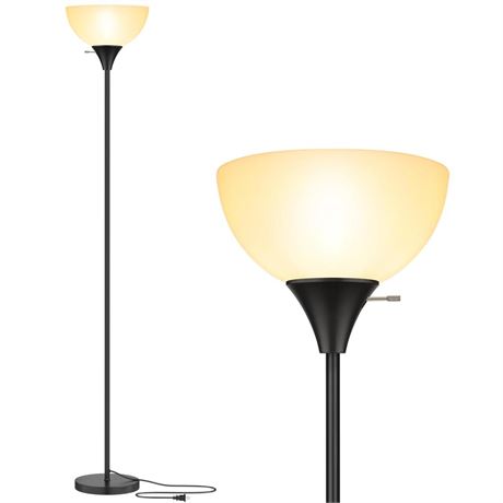 Floor Lamp, LED Standing Lamps with White Plastic Shade, Black Modern Torchiere