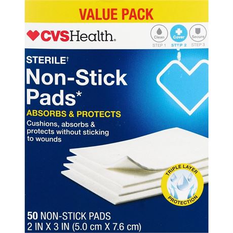 CVS Non-Stick Pads Value Pack 2x3", 50 Ct