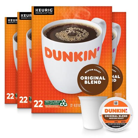 Dunkin Original Blend Medium Roast Coffee, 88 Keurig K-Cup Pods