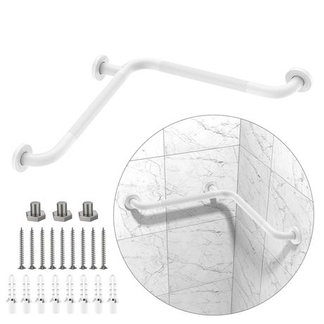 16 Inch Angled Shower Grab Bar, Munzong Anti Slip White Bathroom Grab Bar,