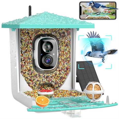 OFFSITE Smart Bird Feeder with Camera, AI Recognition and Solar Powered, Auto