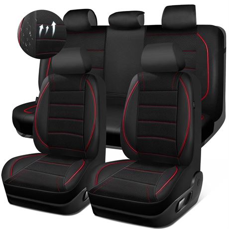 CAR PASS Mesh Leather Car Seat Covers Full Set,Breathable Mesh Faux Leather