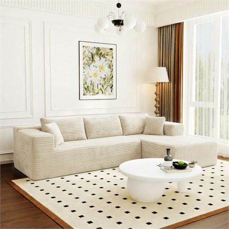 FUFU&GAGA 105.9” Sectional Sofa with Chaise, L-Shape Corduroy Cloud Couch with