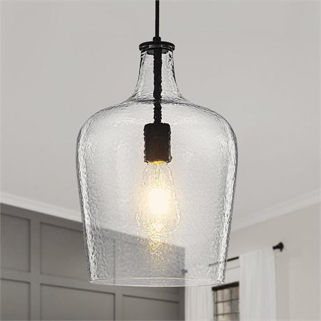 9.3" Blown Glass Pendant Lighting for Kitchen Island,Black Large Pendant Light