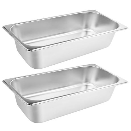 VOISEN 2 Pack Hotel Pans,1/1 Size 6" Deep,Anti-Jamming Steam Pan,Commercial