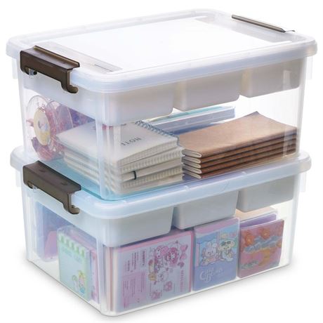 Bienvoun 2 Packs 17 Quart Plastic Storage Box with Removable Tray Caddy Clear