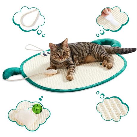 Cat Scratcher Mat Natural Sisal Scratch Pad Board with Velcro Hanging Rope,