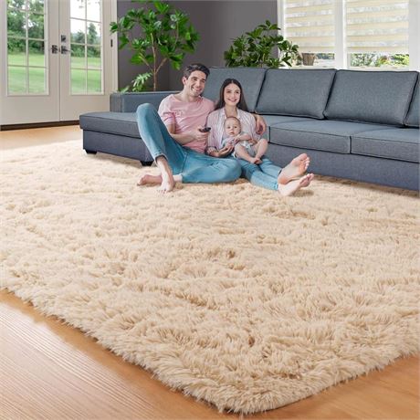RUGTUDER Beige Soft Area Rug for Bedroom,5x8,Fluffy Rugs,Shag Carpet for Living