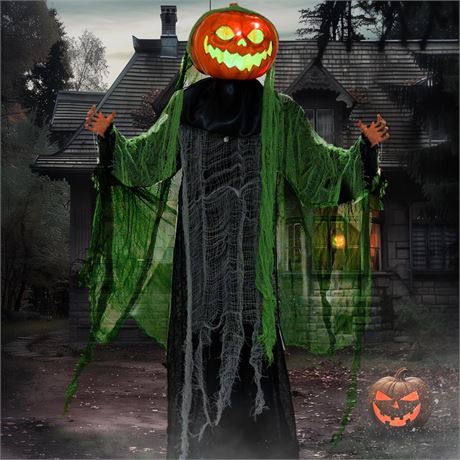 Hourleey Halloween Decorations Outdoor, 6 FT Light Up Animated Pumpkin Ghost