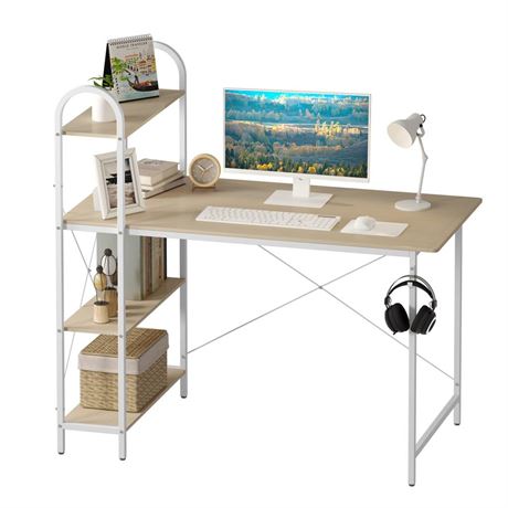 HOME BI Computer Desk with Storage Shelves 47 inch, Reversible Study Writing