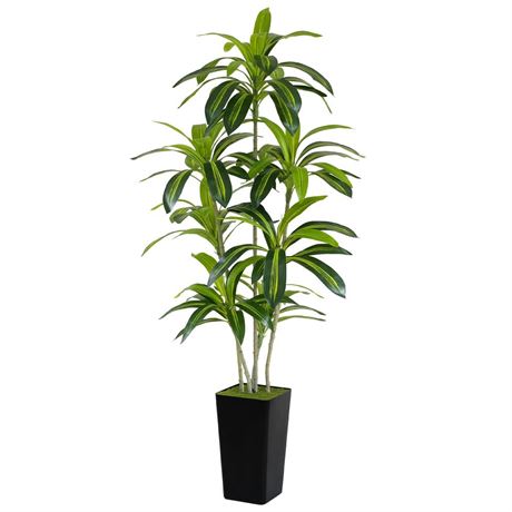 Artificial Dracaena Tree 6ft - Green Silk Realistic Tall Fake Plants with