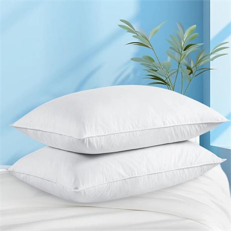 Goose Feather Down Pillows Queen Size Set of 2 - Soft Breathable Bed Pillow,