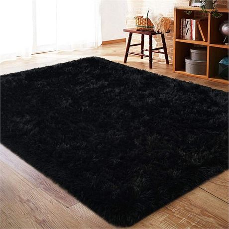 ISEAU Black Rug for Living Room, Fluffy 5x8 Feet Area Rug Carpets Soft Shaggy