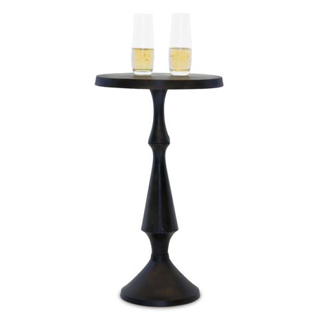 Small Round Black Side Table by Objet D’Art, Accent, End, Pedestal, Martini,