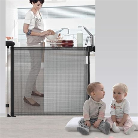 Retractable Baby Gate, 33" Tall, Extends up to 55" Wide, Mesh Child Safety Baby