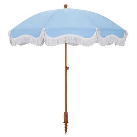 HERA'S PALACE 7ft Heavy Duty Beach Umbrella with Sand Anchor, Fringe Umbrella