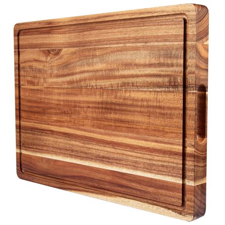 20 Inch Large Acacia Wood Cutting Board 1.5" Thick, Reversible Wooden Cutting