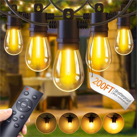 200FT Waterproof Outdoor String Lights - Dimmable Hanging Lights with Remote 3