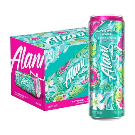 Alani Nu Sugar Free Energy Drink, Watermelon Wave, 12 fl oz, 12 Pack, Cans,