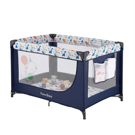 Pamo Babe Portable Crib with Padded Mat，Foldable Baby Playpen with Carry Bag