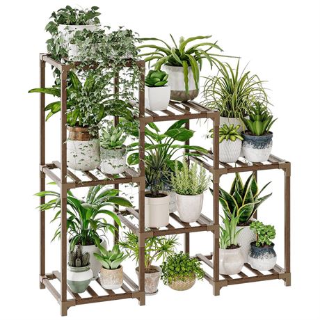 Bamworld Plant Stand Indoor Plant Shelf Outdoor Wood Plant Rack for Multiple