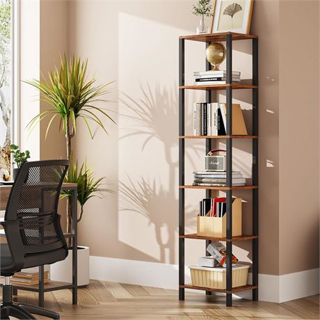 TUTOTAK Bookshelf, 6-Tier Tall Book Shelf, Narrow Bookcase for Small Space, DIY