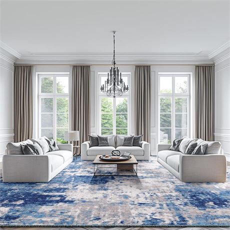 Washable Area Rugs 10'x14' Non-Slip Modern Abstract Soft for Living Room