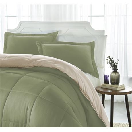 Sage and Ivory Microfiber Down Alternative Twin / Twin XL Reversible Comforter