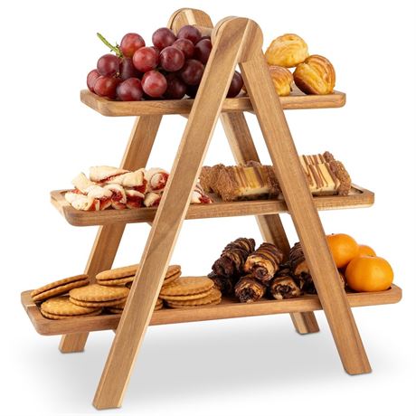 Hammont 3 Tiered Tray Stand - Acacia Wood Serving Tray - Cupcake Stand | Food