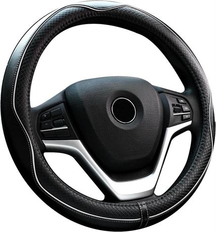 Valleycomfy Steering Wheel Covers Universal 15 inch - Genuine Leather,